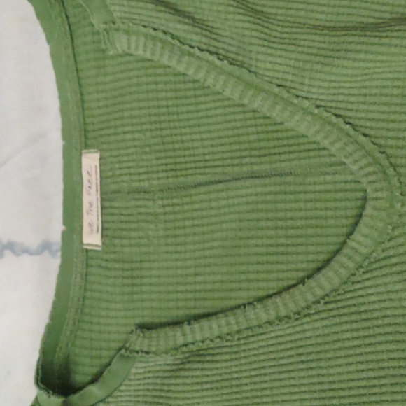 We the Free Free People Green Oversized Waffle Top size Small - Picture 4 of 6